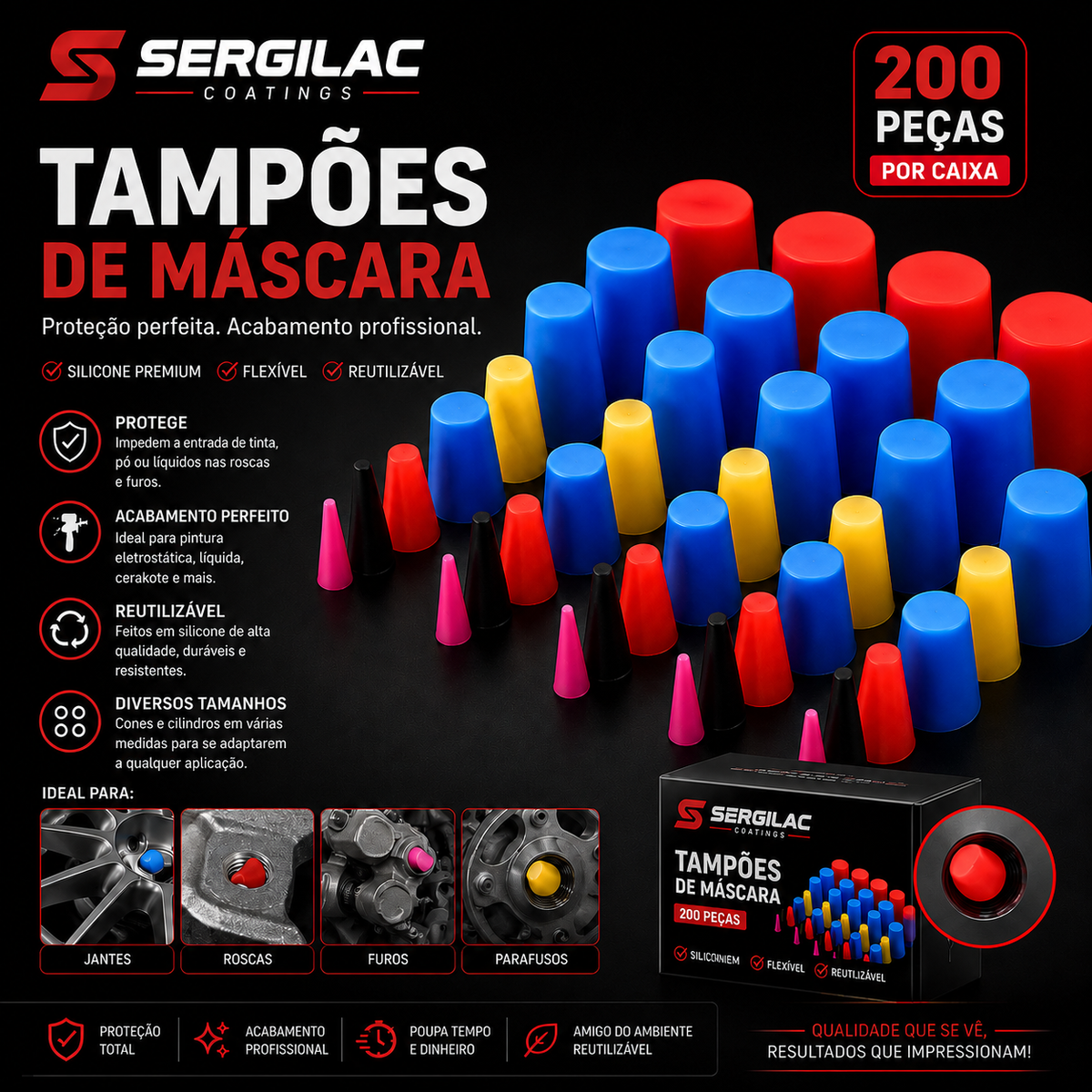 Tacos silicone alta temperatura  200 peças + caixa